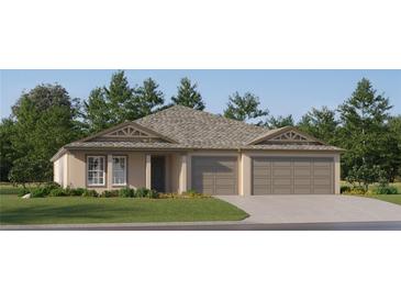 Charming single-story home featuring a neutral color palette, manicured lawn, and a two-car garage at 11848 Blue Diamond Trl, Parrish, FL 34219