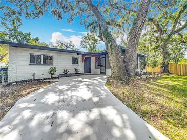 Charming single-story home with a modern design, a long driveway, and mature trees providing ample shade at 6901 N 19Th St, Tampa, FL 33610