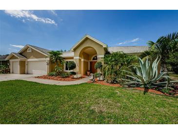 Beautiful home with well-manicured lawn and lush tropical landscaping at 4452 Bardsdale Dr, Palm Harbor, FL 34685