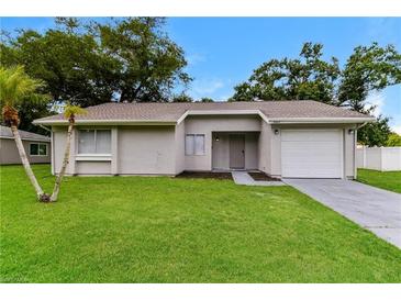 Charming single-story home with a well-maintained lawn and attached garage at 7517 Oxwood St, North Port, FL 34287