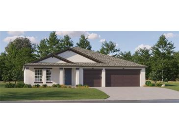 Charming one-story home with a two-car garage and well-maintained landscaping in front at 15250 Rainbow Quartz St, Wimauma, FL 33598