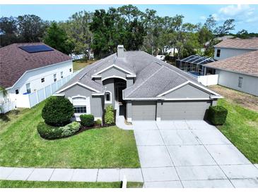 Charming single-story home featuring a well-manicured lawn and a convenient two-car garage at 1919 Oswego Dr, Holiday, FL 34691