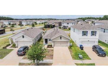 Charming single-Gathering home showcasing a well-maintained lawn and inviting two-car garage at 32713 Brooks Hawk Ln, Wesley Chapel, FL 33543
