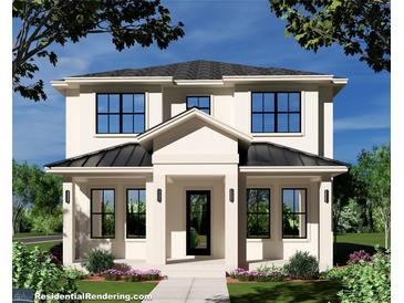 Charming two-story home featuring black framed windows and neutral-colored exterior with a well-manicured front lawn at 500 40Th N Ave, St Petersburg, FL 33703