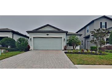 Charming single-Gathering home featuring a paved driveway and well-maintained landscaping at 20092 Stone Pine Cir, Lutz, FL 33558