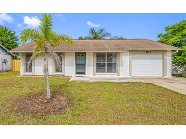 Charming single-story home with a well-maintained lawn and a decorative stucco exterior at 3123 Laird Dr, New Port Richey, FL 34655