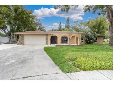 Charming single-story home boasting a large front yard and arched entryway at 30 Pinetree Ct, Palm Harbor, FL 34683