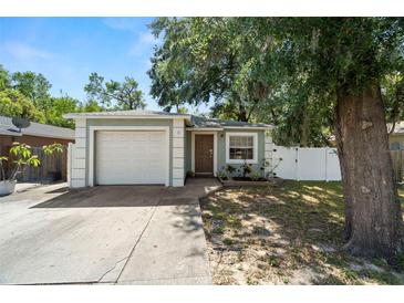 Charming single-story home featuring a attached garage and a cozy front yard with mature tree at 6208 Rolling Hammock, Tampa, FL 33610