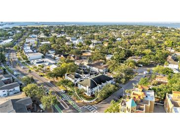 Neighborhood aerial view showcasing the property's location, mature trees and crosswalks at 113 Bosphorous Ave # 5, Tampa, FL 33606