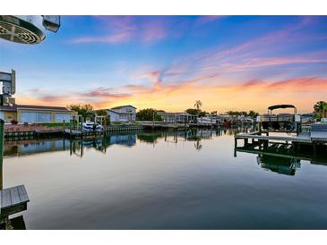 Stunning waterfront view at sunset showcasing docks and boats on tranquil, reflective waters at 3912 Doral Dr, Tampa, FL 33634