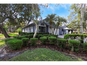 Charming single-story home featuring lush landscaping and a well-maintained lawn on a sunny day at 200 Pinewinds Blvd, Oldsmar, FL 34677