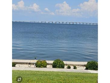 Expansive water view featuring a bridge and blue skies with a concrete barrier and shrubbery in the foreground at 19029 Us Highway 19 N # 31F, Clearwater, FL 33764
