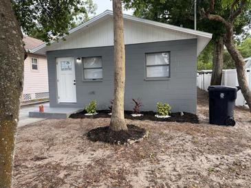 Charming gray home with white trim, refreshed landscaping, and a welcoming front door at 305 E Emma St, Tampa, FL 33603