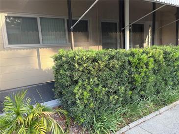 Inviting condo exterior with mature landscaping and a covered walkway to the front door at 4152 56Th N Way # 513, Kenneth City, FL 33709