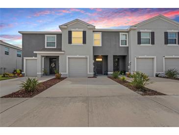 Contemporary townhome with well-maintained landscaping, neutral paint, and a private garage at 32965 Kaloko Rd, Wesley Chapel, FL 33543