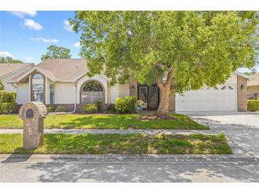 Charming single-story home featuring a well-maintained lawn and a large tree providing ample shade at 5434 Wellfield Rd, New Port Richey, FL 34655