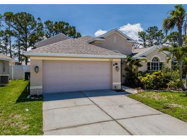 Charming single-Gathering home with a two-car garage, beautiful landscaping, and a well-maintained lawn at 2614 Hawk Roost Ct, Holiday, FL 34691