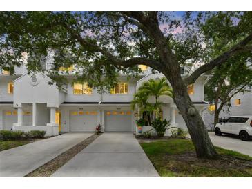 Inviting exterior showcasing well-maintained townhomes with garages and mature trees, creating a serene street view at 9812 Indian Key Trl # 84, Seminole, FL 33776