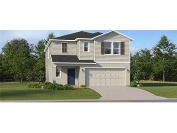 Charming two-story home features a classic design, manicured lawn, and a two-car garage at 11746 Brae Way, Dade City, FL 33525