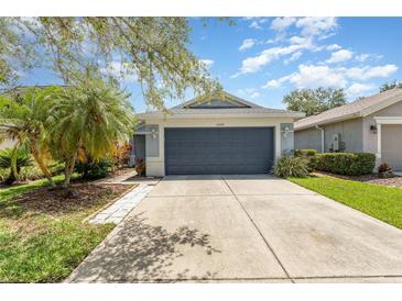 Charming single-story home featuring a two-car garage, beautiful landscaping, and a well-maintained lawn at 11620 Crest Creek Dr, Riverview, FL 33569