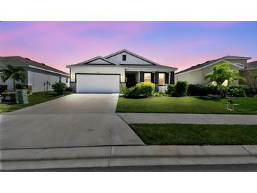 Beautiful single-story home featuring a well-manicured lawn and a two car garage on a concrete driveway at 12517 Nantahala Run, Parrish, FL 34219