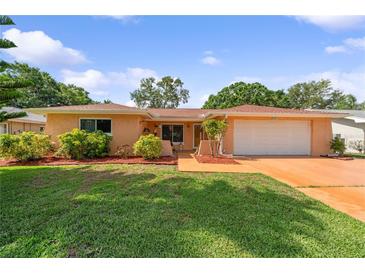 Charming single-story home with a lush green lawn and well-manicured landscaping in a desirable neighborhood at 1707 Hibiscus S Cir, Oldsmar, FL 34677
