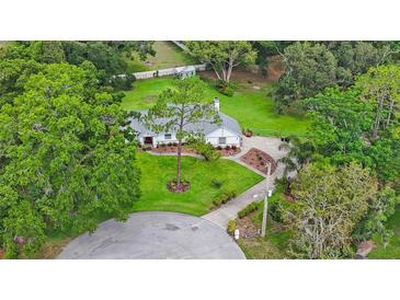Beautifully landscaped front yard with mature trees and well-maintained lawn at 5933 Carina Trce, Wesley Chapel, FL 33545