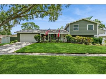 Charming two-story home with lush green lawn and well-maintained landscaping at 4204 Northwind Ln, Tampa, FL 33624