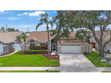 Inviting home with a manicured lawn, lush landscaping, and a spacious two-car garage at 3834 102Nd N Pl, Clearwater, FL 33762