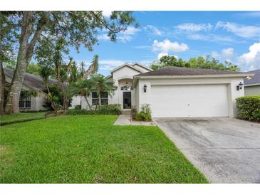 Inviting single-story home with a well-manicured lawn and an attached two-car garage at 15006 Shaw Rd, Tampa, FL 33625
