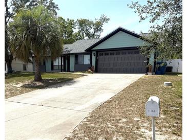 Charming single-Gathering home featuring a spacious driveway and a well-maintained front yard with mature trees at 11807 Addison St, Spring Hill, FL 34609