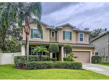 Charming two-story home with a well-manicured lawn and verdant landscaping at 3544 Brook Crossing Dr, Brandon, FL 33511