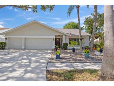 Charming single-story home with a well-manicured lawn and a three-car garage at 11927 Steppingstone Blvd, Tampa, FL 33635