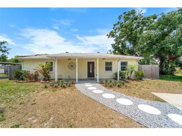 Charming one-story home featuring stone pathway and covered entryway at 3919 W Paxton Ave, Tampa, FL 33611