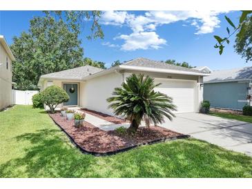 Charming single-story home boasts a well-manicured lawn and inviting curb appeal at 11728 Crest Creek Dr, Riverview, FL 33569