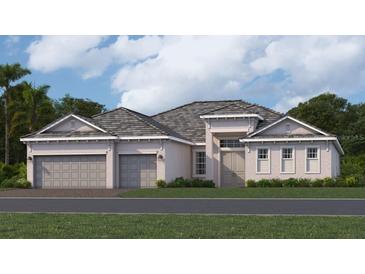 Charming single-story home with neutral colors, well-manicured lawn, and a three-car garage at 7922 Lakes Edge Ln, Port Charlotte, FL 33981