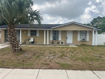 Charming single story home featuring a cozy layout and front yard with a palm tree at 7206 Reindeer Rd, Tampa, FL 33619