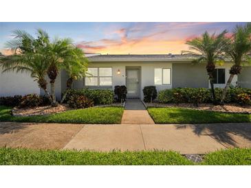 Charming villa with well-maintained landscaping, lush green lawn and mature palm trees at 3410 Stonehaven E Ct # A, Palm Harbor, FL 34684