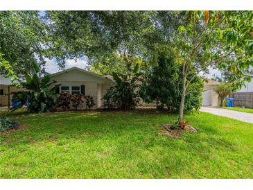 Charming single-story home with a lush green lawn and mature trees creating a serene and inviting atmosphere at 117 Connie Ave, Tampa, FL 33613