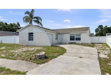 View of a charming single-story home with a palm tree and driveway at 1009 Sagamore Dr, Seffner, FL 33584