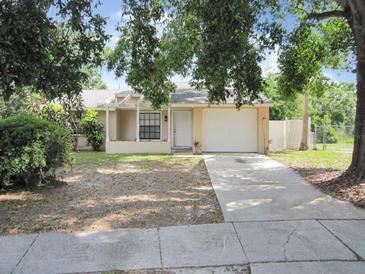 Charming single-story home with a well-manicured front yard, a covered front porch, and an attached garage at 12615 Logan Pl, Tampa, FL 33625