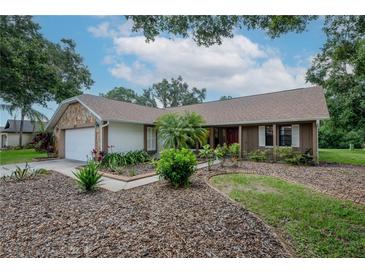 Charming single-story home featuring a well-manicured lawn with mature landscaping, enhancing its curb appeal at 1617 Dawnridge Ct, Brandon, FL 33510
