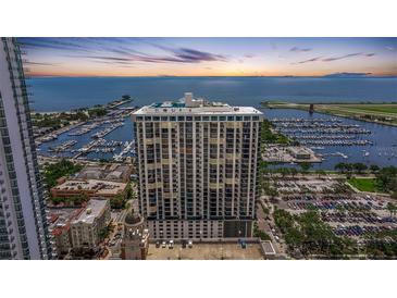 Stunning high-rise condo building with ocean and marina views at sunset from a high vantage point at 1 Beach Se Dr # 2011, St Petersburg, FL 33701
