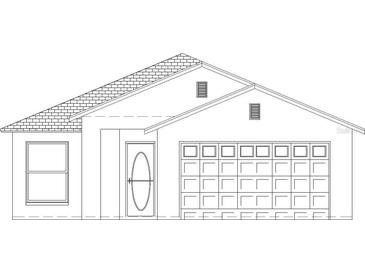 Detailed, black and white line drawing showcasing the home's exterior elevation with a garage and main entrance at 2717 W Sitka St, Tampa, FL 33614