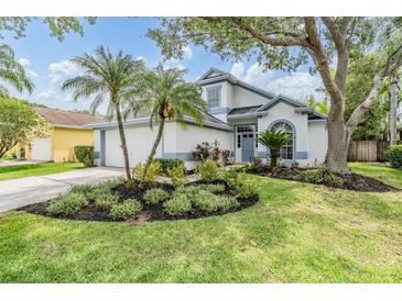 Charming home with a well-manicured front lawn, lush landscaping and lovely curb appeal at 9806 Bennington Dr, Tampa, FL 33626