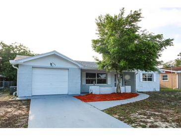 Charming single-story home with a well-maintained lawn and attached garage at 10740 Oldham Rd, Port Richey, FL 34668
