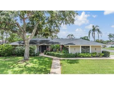 Single-story home with mature trees, green lawn, and manicured landscaping at 475 Holly Hill Rd, Oldsmar, FL 34677