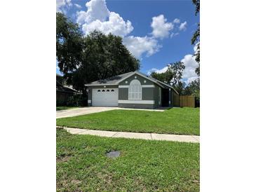 Charming single-story home featuring a well-maintained lawn and a two-car garage at 6905 Summer Harbor Ln, Riverview, FL 33578