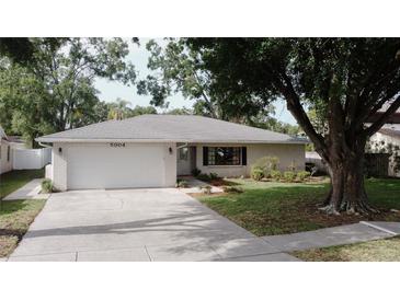 Charming single-story home featuring a well-maintained lawn and attached two-car garage in a desirable neighborhood at 5004 Grainary Ave, Tampa, FL 33624