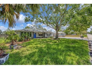 Charming single-story home with a lush green lawn and mature trees creating a welcoming curb appeal at 4619 W Bay Villa Ave, Tampa, FL 33611